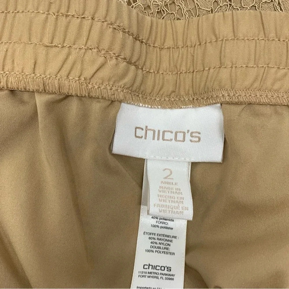 Chicos 2 Pants Lace Pull On Large  Ankle Brown  Lined Tapered Elastic Classic - Picture 7 of 13